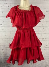 PRETTYLITTLETHING Off Shoulder Mini Dress Size 4 Women's Red Fiesta Flare (J65)