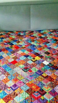 Bettdecke Patchwork Handarbeit Neu gestrickte Tagesdecke Blanket - Hand Made 