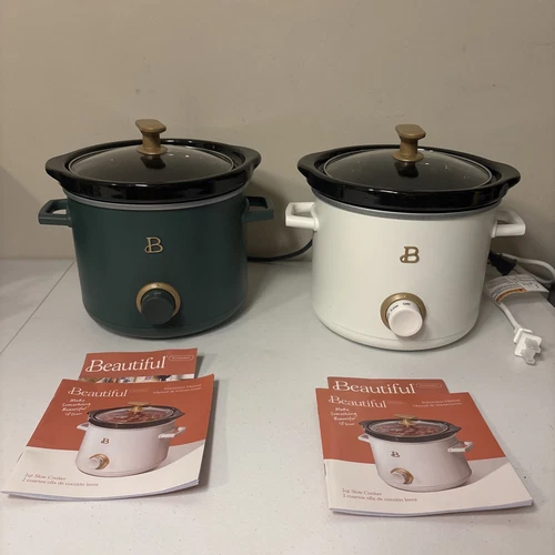 Beautiful 2-Pack 2qt Slow Cooker, Thyme & White Icing by Drew Barrymore NEW