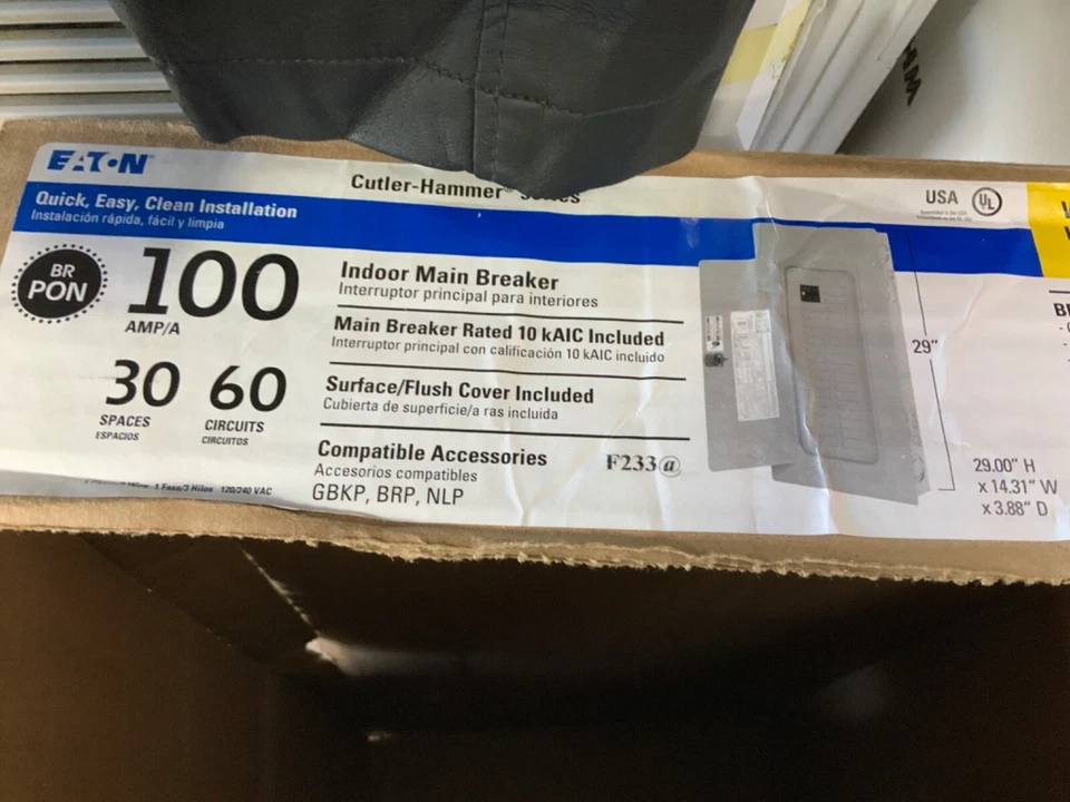 Centro de carga interruptor principal interior Eaton BR 100A 30 Space 60 BRP30B100V25 Foto 4 de 4