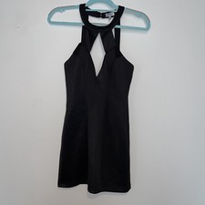 New Tobi Satin Body Con Dress Halter V Neck Silver Stud Closure Small