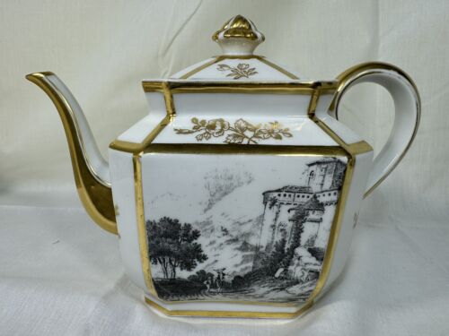 (3 Piece) G D & CIE AVENIR LIMOGES FRANCE 4-Cup TEA SET w/Landscapes & Gold - Picture 4 of 17
