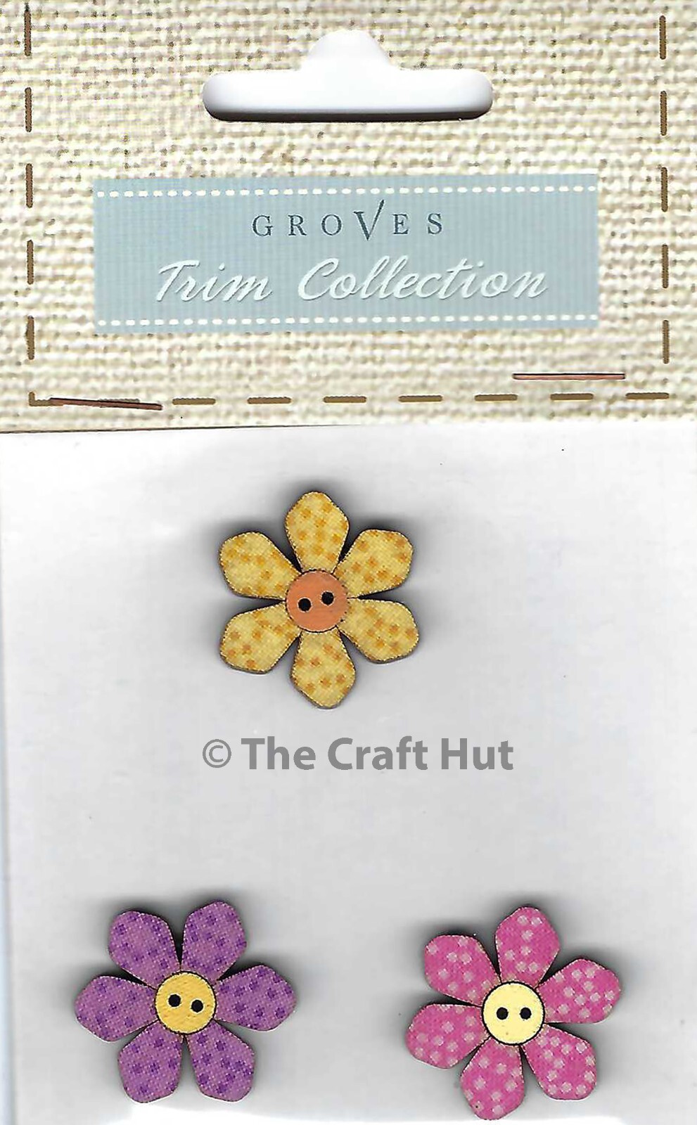 Groves Trim Collection Carded Wooden Two-Hole Buttons Colourful Flowers New