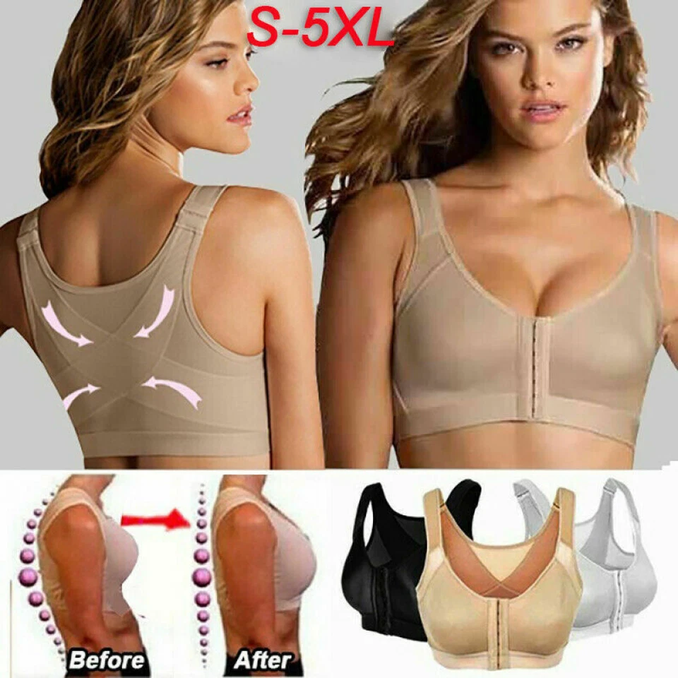 Sujetador corrector de postura para mujer cobertura completa cierre frontal espalda sin cables talla grande Foto 2 de 4