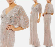 MAC DUGGAL 93583 SEQUINED V-NECK CAP SLEEVE VINTAGE ROSE COLUMN GOWN sz 14