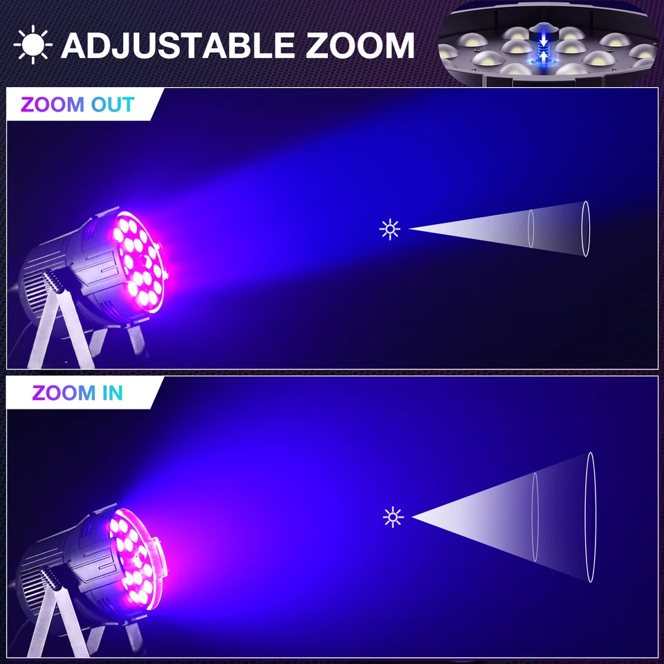 18 LED Par Light 324W DMX512 RGBWA + UV 6 in 1 dj Lights Disco Party Concert BAR - Image 2 of 4