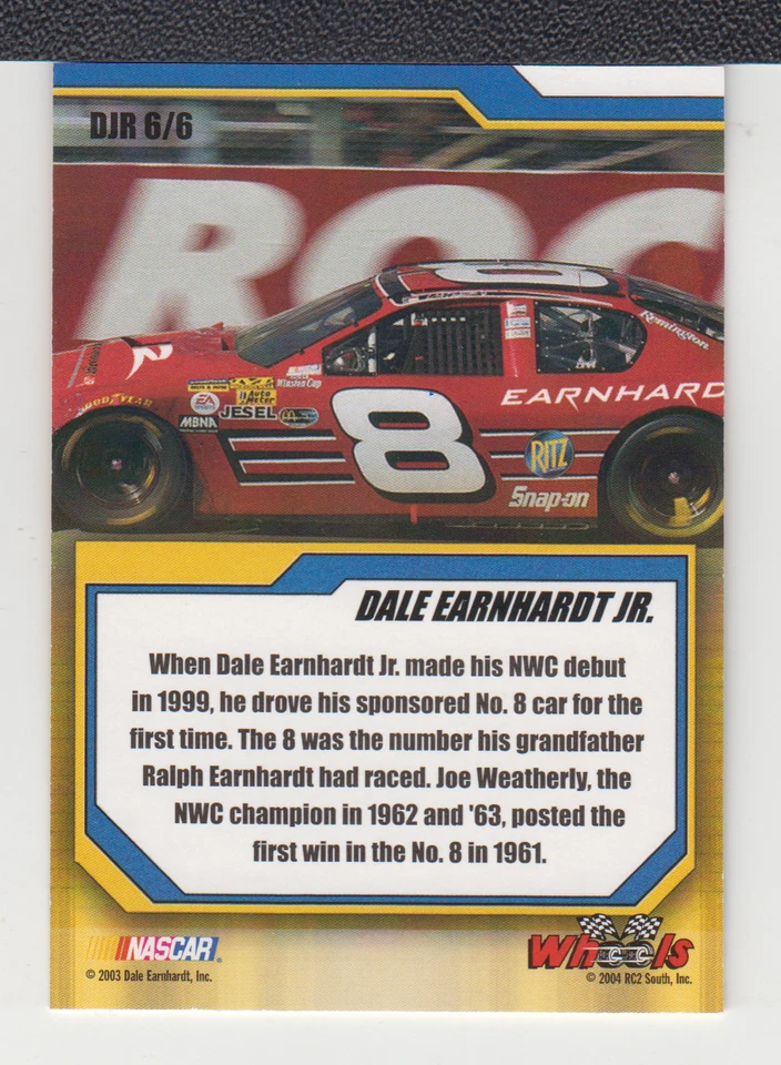 DALE EARNHARDT Jr. : 2004 - WHEELS - CARD No. # DJR 6/6 - Image 2 of 2