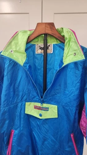 Vintage 90s Neon Colorblock Windbreaker Pullover Jacket Rivers Edge Small image 5