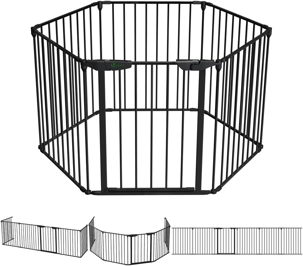VOUNOT® 6 Panel Safety Barrier Fireplace Protection Foldable Metal Fire Guard He