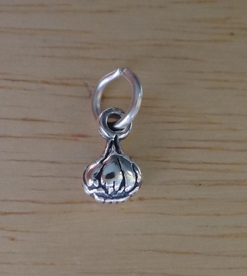 3D TINY Solid 8x6mm Food Garlic Bulb Sterling Silver Charm