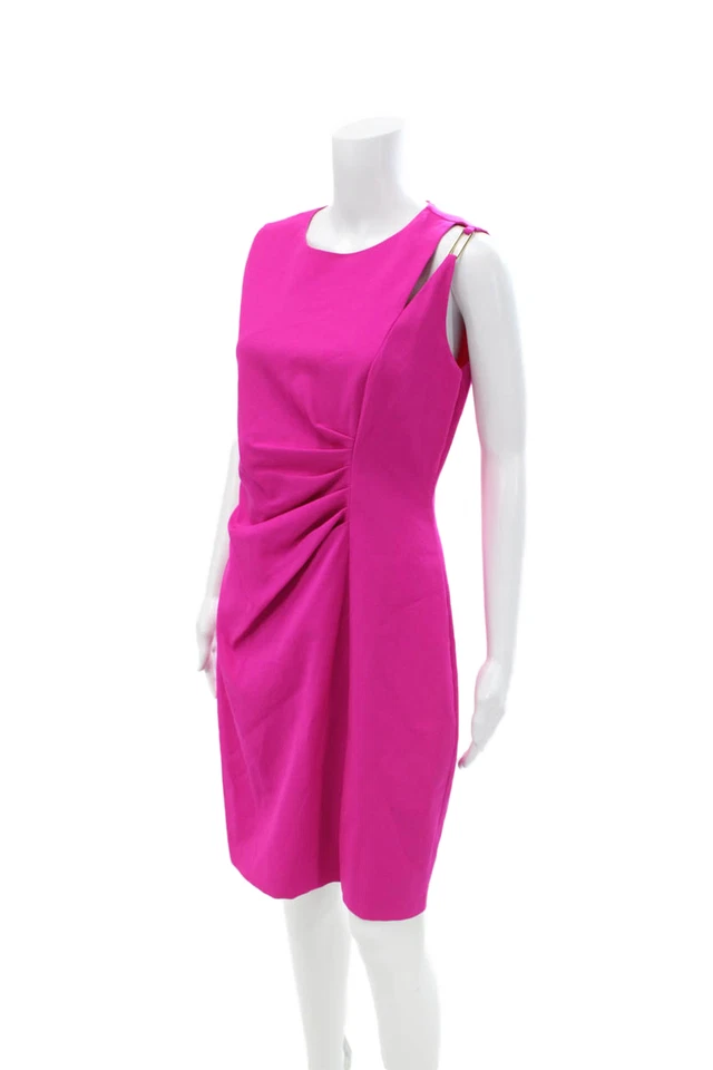 Elie Tahari Womens Wool Crew Neck Drape Detail Sleeveless Shift Dress Pink Sz 10 - Image 2 of 4