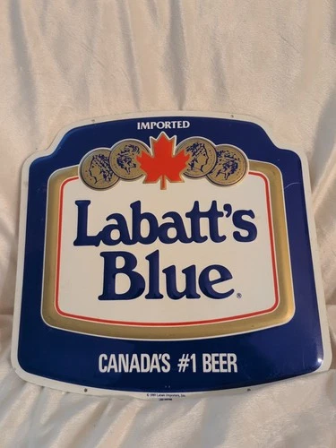 Vintage Labatt Blue Canada Beer Sign Metal 12x12 Rectangular Advertising 1989