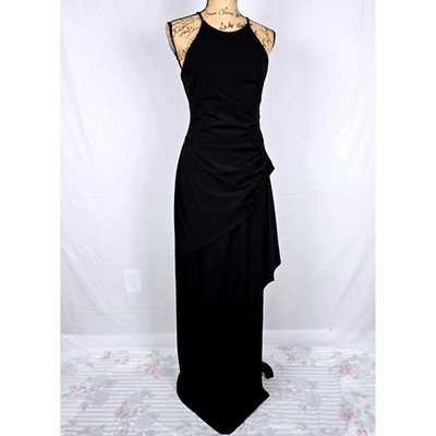 Belle Badgley Mischka Black Halter Maxi Gown Draped Ruffle Formal Dress  Size 14 | eBay