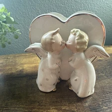 1950s Kissing Angel Heart Vase Japan MCM Love Christmas Valentines