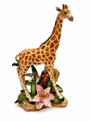 Vintage Fitz & Floyd 2001 Exotic Jungle 16'' Male Giraffe Figurine Statue Flowers