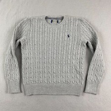 Polo Ralph Lauren Womens Cable Knit long Sleeve Sweater Gray S Preppy pony