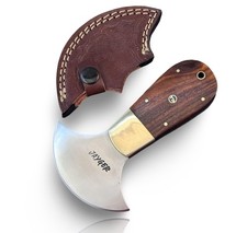 Handmade Round Head Knife | Carbon Steel | Half Moon Leather Working | Wooden...