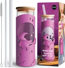 WICKED BREW WITCH Glass Tumbler w/ Straw | 20oz BPA-Free Silicone Sleeve OTOTO 