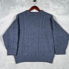 Aran Sweater Market Sweater Mens S/M Blue Wool Cable Knit Ireland Crewneck
