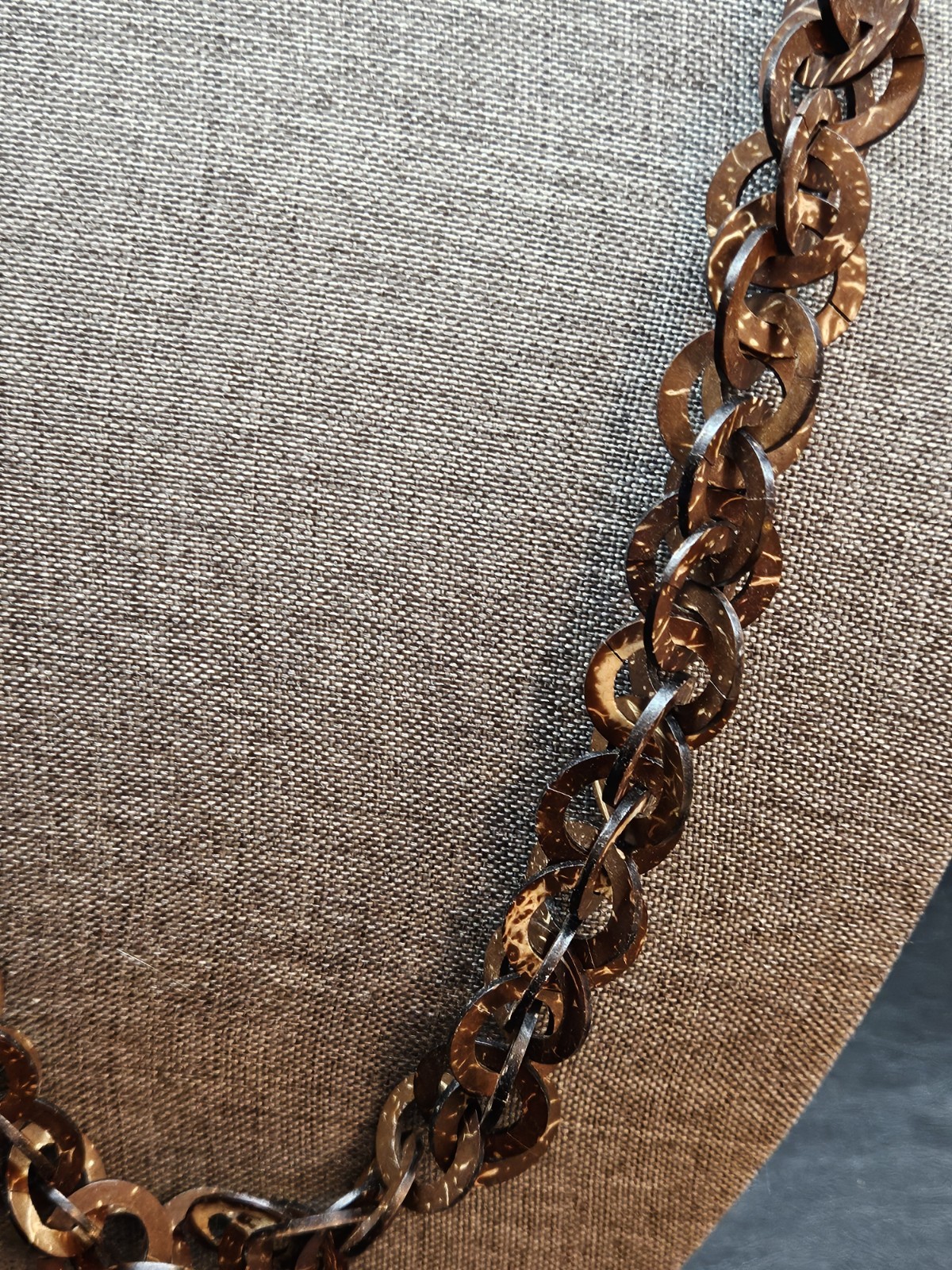 Vintage Long Amall Disk Coconut Shell Statement N… - image 3