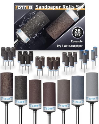 28Pcs Sanding Drums Sandpaper Sticks Set for Dremel Rotary Tool with 1/8'' Sha...