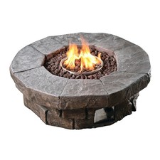 Garden Fire Pit Outdoor Gas Large 94cm Lava Rocks Brown Stone Effect Teamson