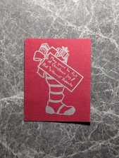 Vintage Christmas Card Red Stocking Kitsch Mid Century Personal Note WWII Era