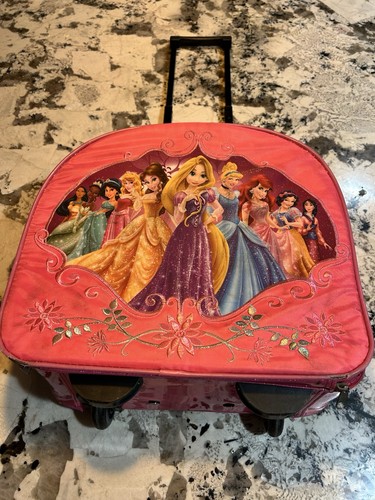 Disney Princesses Pink Sparkley Rolling Luggage Pink Glitter 14" x 16" x 6.75"