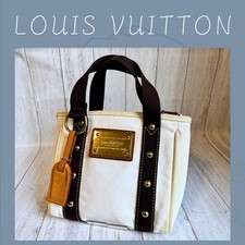 Louis Vuitton Antigua Caba PM Canvas Leather Small Handbag White/Brown EX