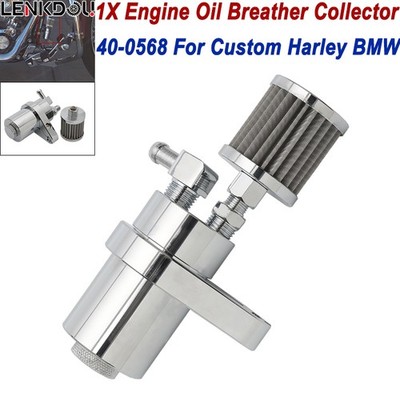 For Harley Chrome Engine Breather Oil Collector Custom Indian BMW 40-0568 Billet