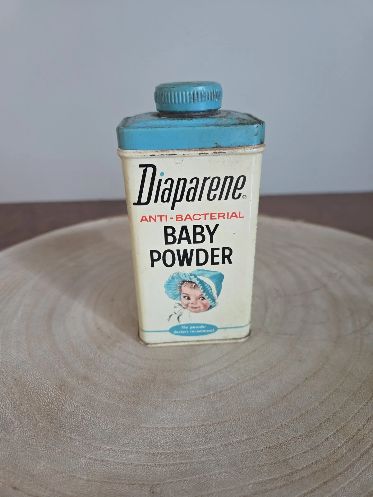 1960's Diaparene Baby Powder Tin With Blue Lid