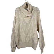 Vintage PORTARA Mohair Cowl Neck Sweater, Cable Knit, Cream, Size 10