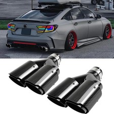 2.5" in Dual 4" Out Exhaust Tips Tail Pipe Carbon Fiber For Honda Accord Sport