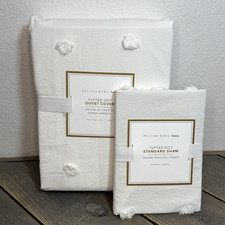 POTTERY BARN TEEN TUFTED DOT DUVET SET TWIN/XL 1 STANDARD SHAM IVORY