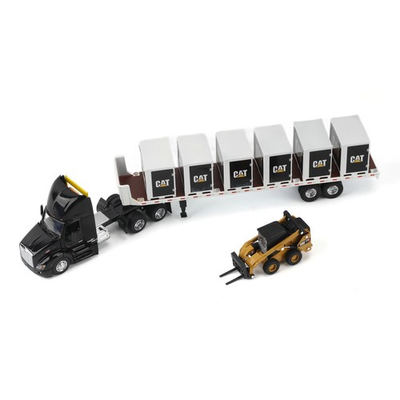 #ad 1 64 Black Peterbilt Semi Truck with Flatbed Trailer and accesories 84675 $34.95