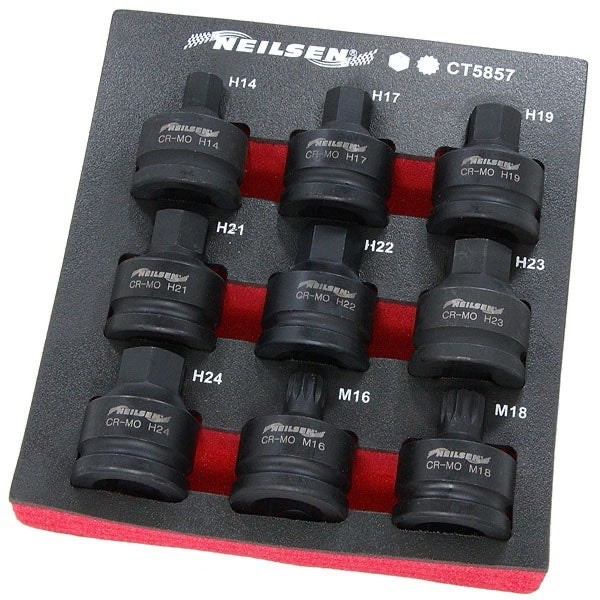 Impact Stubby Spline And Hex Bit Socket Set 3/4 Drive 9pc