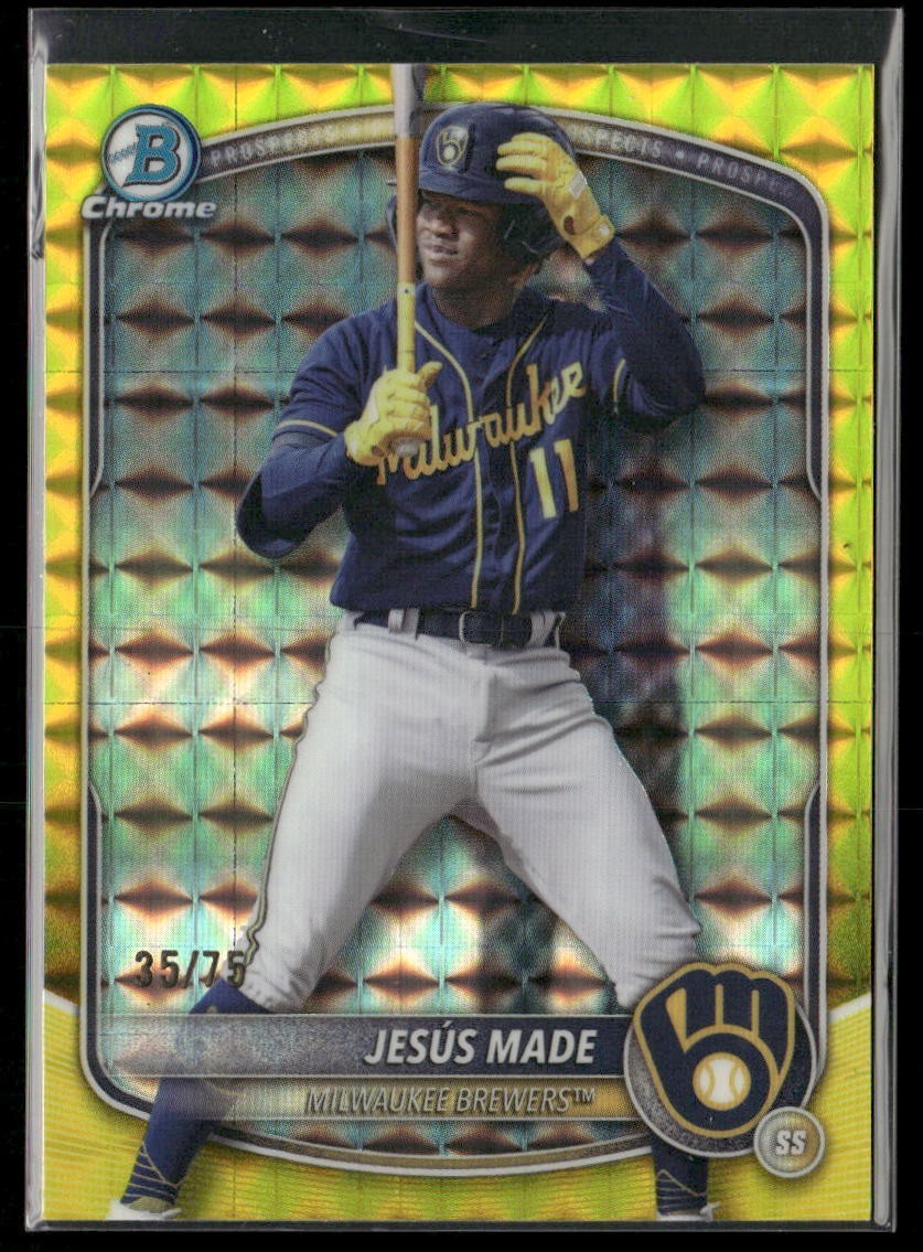 2025 Bowman Draft Jesus Made Chrome Prospect Yellow Geometric Refractor /75