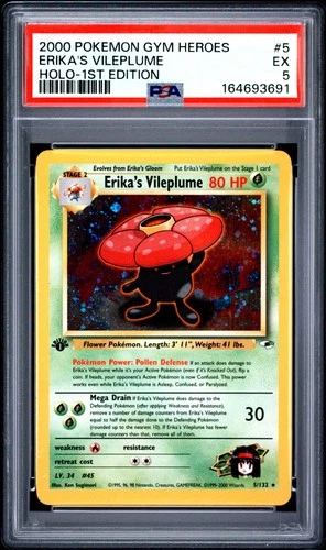 2000 POKEMON GYM HEROES HOLO-1ST EDITION #5 ERIKA'S VILEPLUME PSA 5