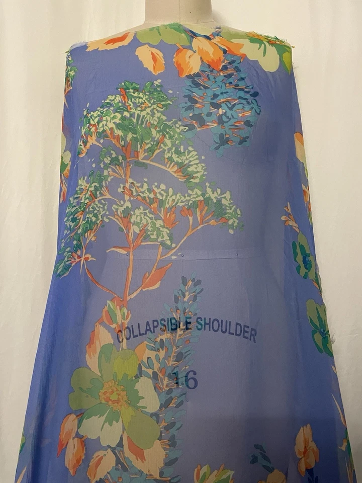 Tela floral 100 % seda de lujo de gasa Georgette periwinkle por yarda 54" de ancho Foto 2 de 4