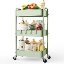 3Tier Rolling Utility Cart with Lockable Wheels for Home and Office Use