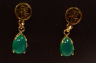 Asian Green Onyx Dangle Earrings in Solid 10K Gold