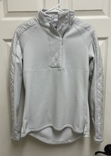 Athleta Women s Size Small 1/4 Zip Fleece Pullover Sweatshirt Puffer Trim Thumb