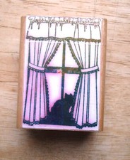 Good Stamps Stamp Goods Cat in Curtained Window rubber stamp Vintage