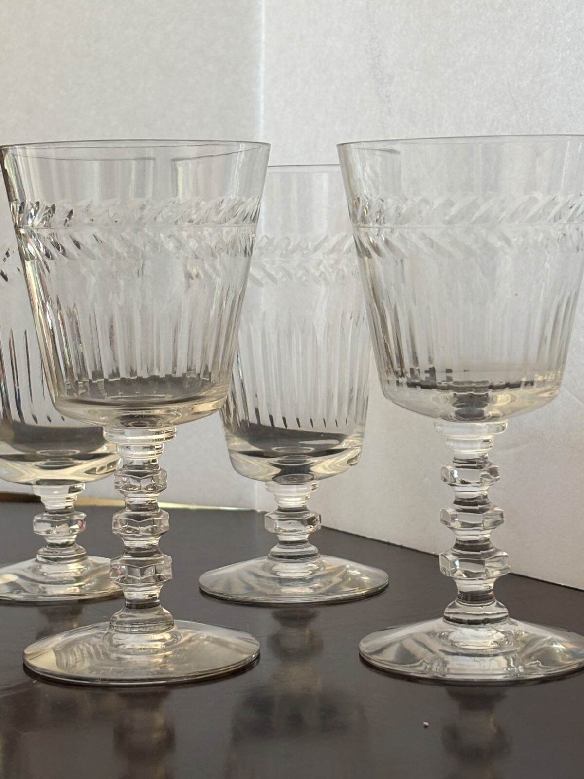 Tiffin Franciscan Set-4 VTG Glass Etched Stemware Water & Wine Goblets
