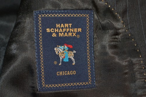 Hart Schaffner Marx Men Black Striped 2 Front Button Suit Sz 40L Wst 36x34 - Picture 12 of 22