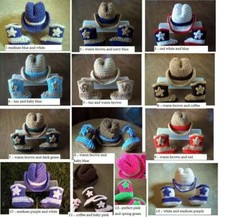 U CHOOSE COWBOY COWGIRL newborn baby HAT and BOOTS set crochet 0-3 mo PHOTO PROP