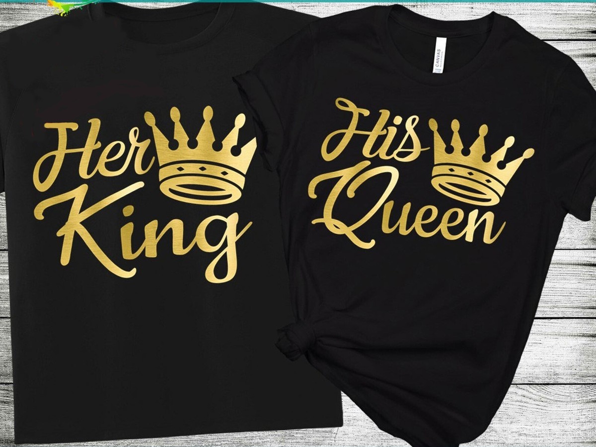 King and queen couple t shirts gold crown