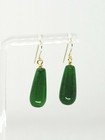 14k Yellow Gold Long Green Malaysia Jade Teardrop Dangle Earrings — photo 2