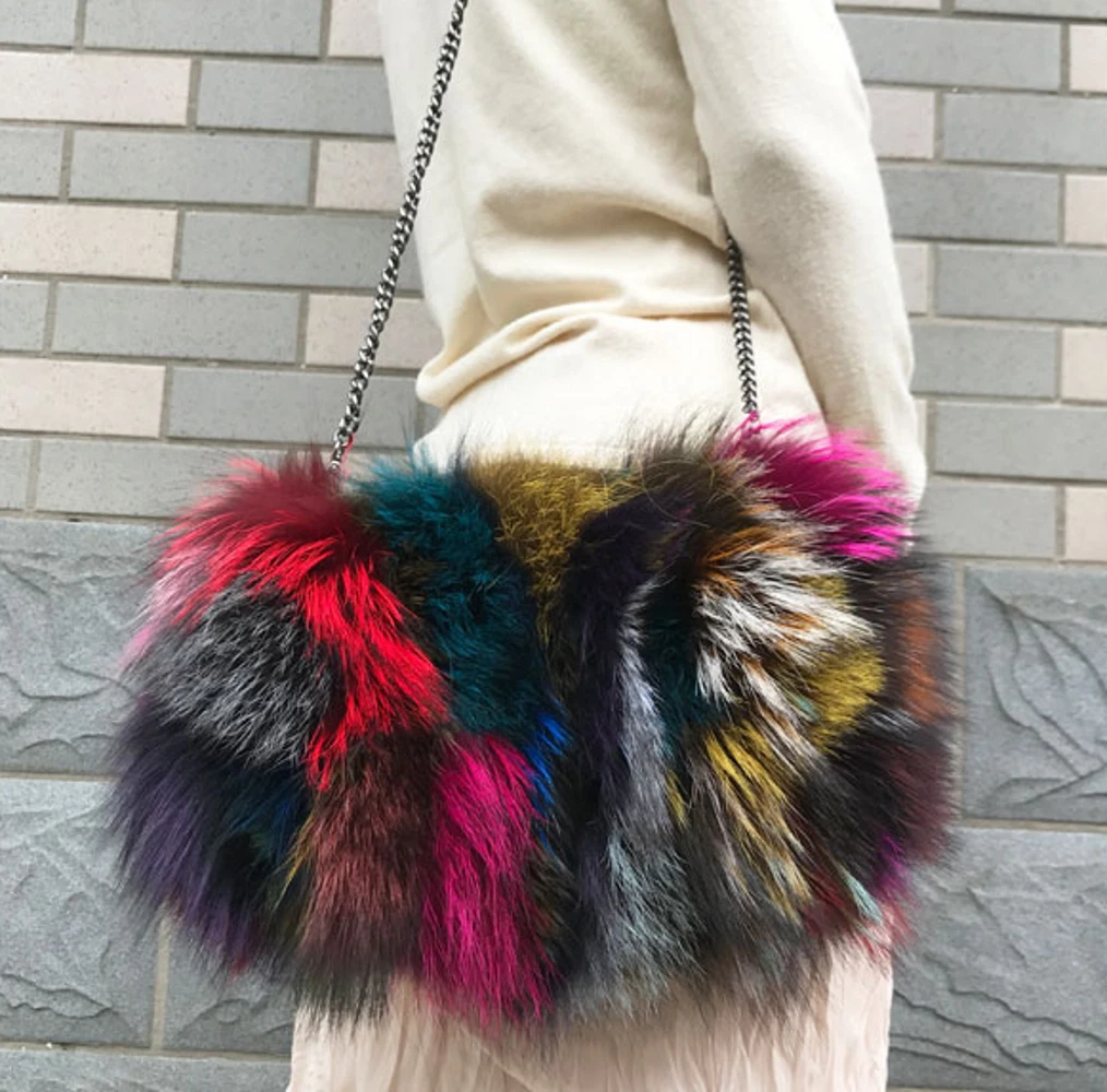 Fur & Leather Chain Shoulder Bag