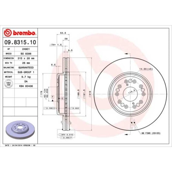 Brembo 2X Bremsscheibe Vorne Ø315Mm BelüFtet FüR Lexus Ls UCF20-image